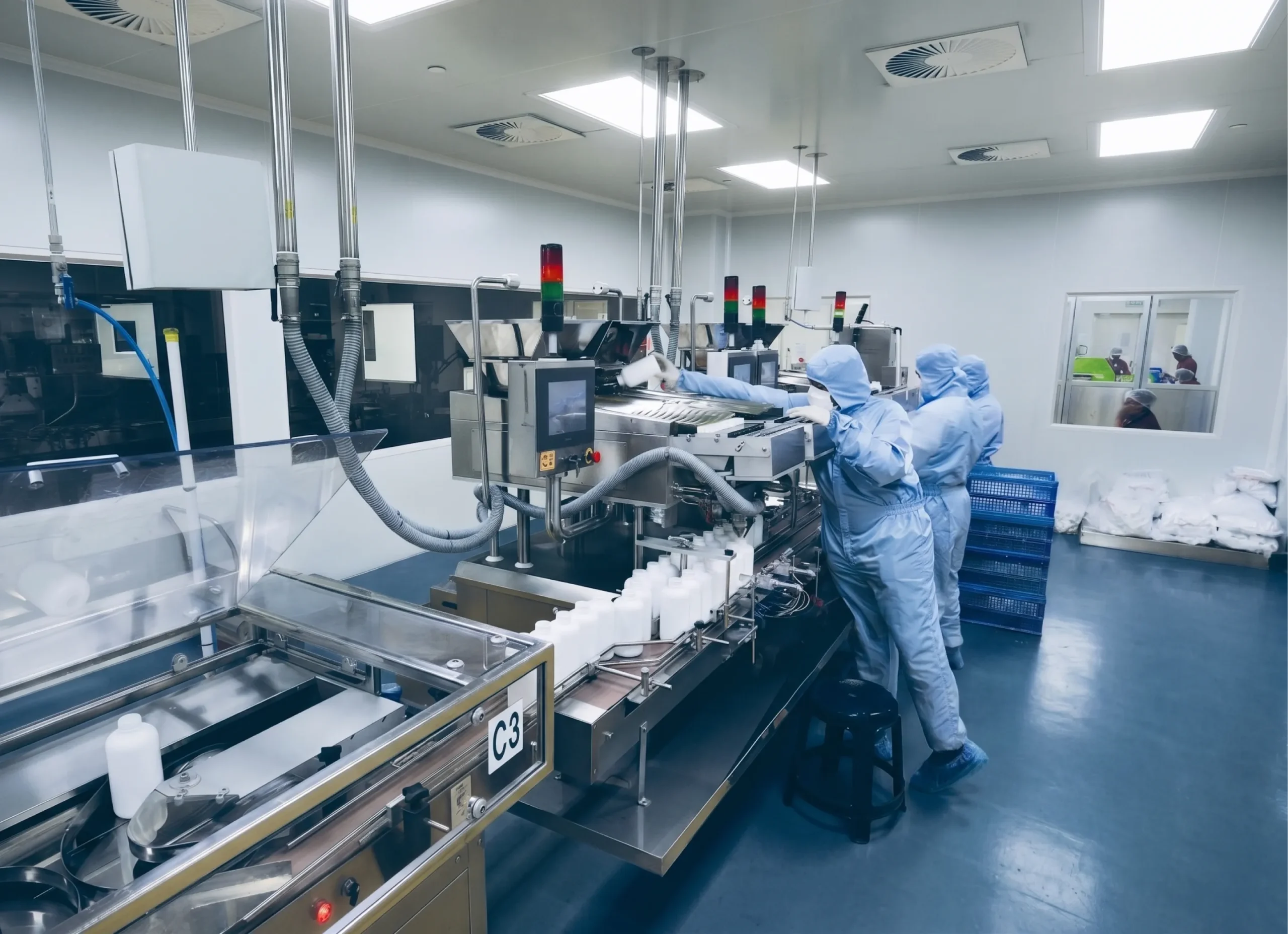 Modern nutraceutical manufacturing plant with cleanroom production line