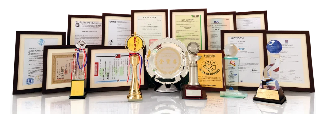 Collection of Elken Spirulina awards certifications and quality recognitions