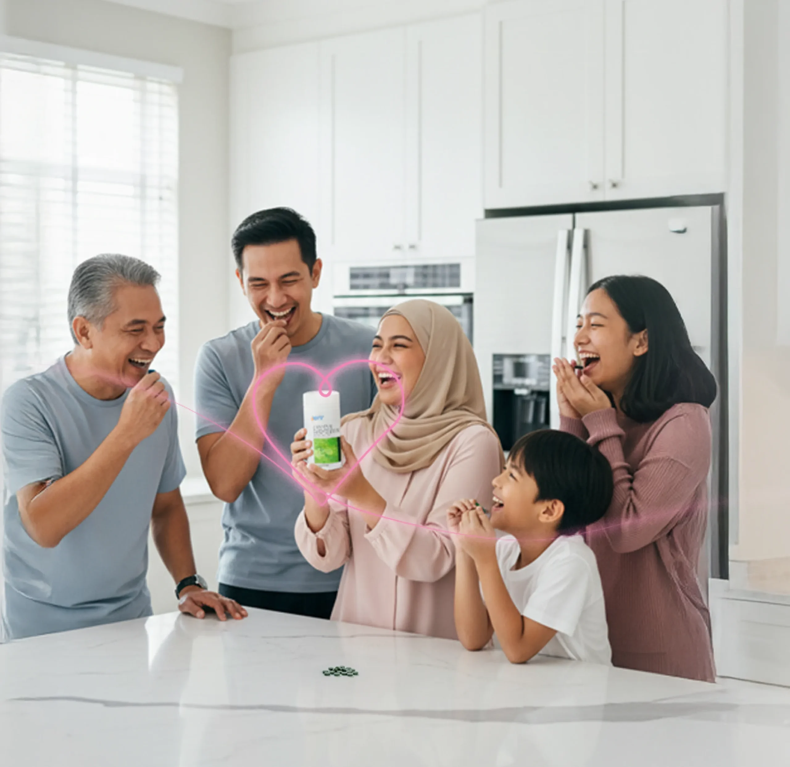 Happy multigenerational family enjoying healthy lifestyle with Elken Spirulina
